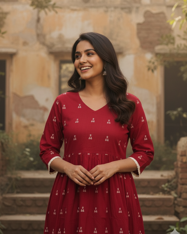 Premium Red Cotton Frock – Elegant Party & Casual Wear Dress