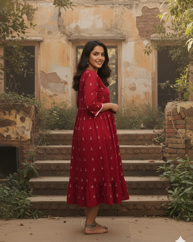 Premium Red Cotton Frock – Elegant Party & Casual Wear Dress