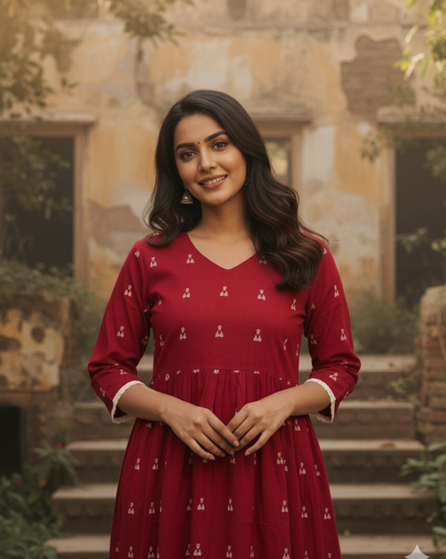 Premium Red Cotton Frock – Elegant Party & Casual Wear Dress