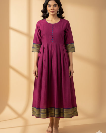 Mangalagiri Cotton Long Frock with Purple Colour
