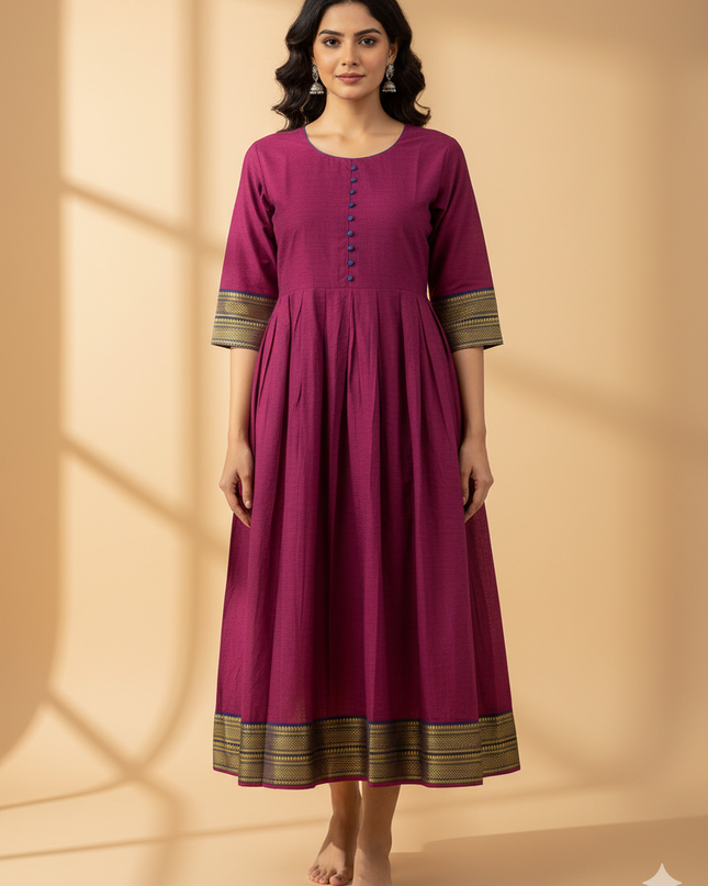 Mangalagiri Cotton Long Frock with Purple Colour