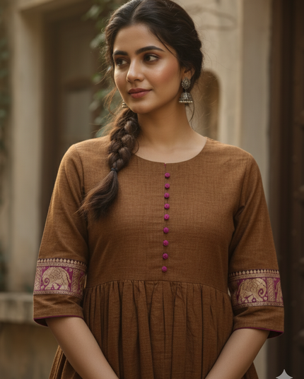 Narayanpet Frock with Brown Colour half lining