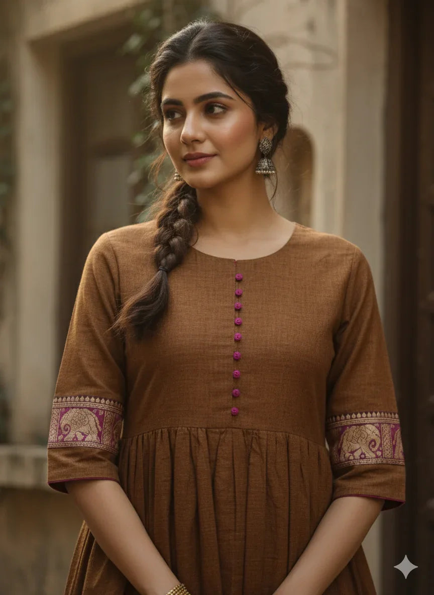 Narayanpet Frock with Brown Colour half lining