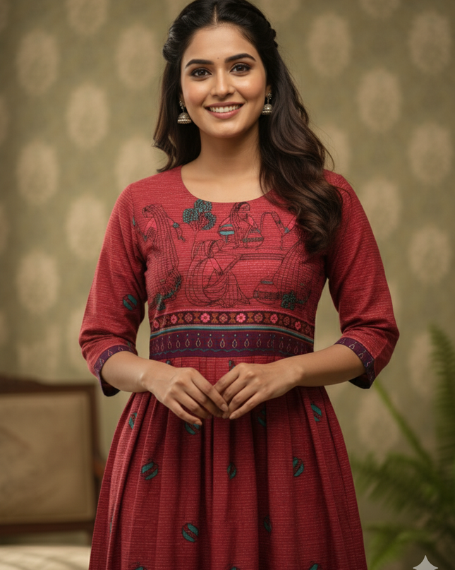Gollabama Printed Cotton Frock for Women – Pink Dress | Bhavana Handlooms