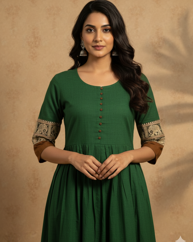 Narayanpet Frock with Bottle Green Colour half lining