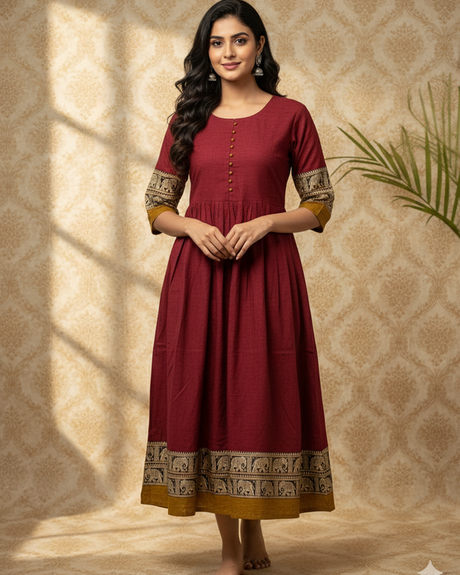 Narayanpet Frock with Maroon Colour half lining