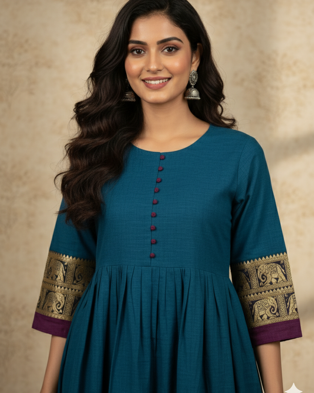 Narayanpet Frock with Sky Blue Colour half lining