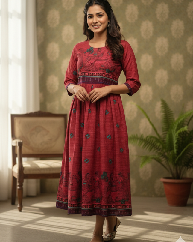 Gollabama Printed Cotton Frock for Women – Pink Dress | Bhavana Handlooms