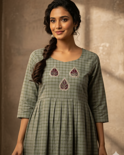 Gray Checks Cotton Frock for Women – Casual Wear | Bhavana Handlooms