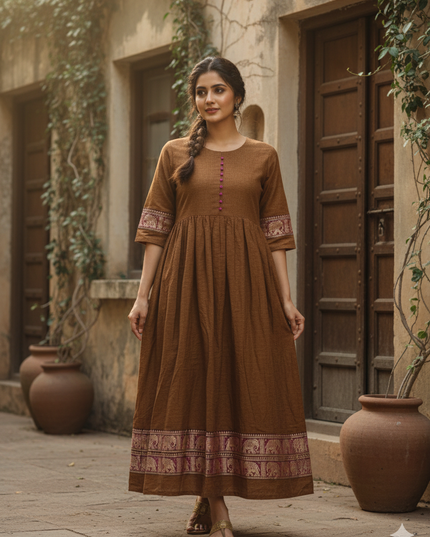 Narayanpet Frock with Brown Colour half lining
