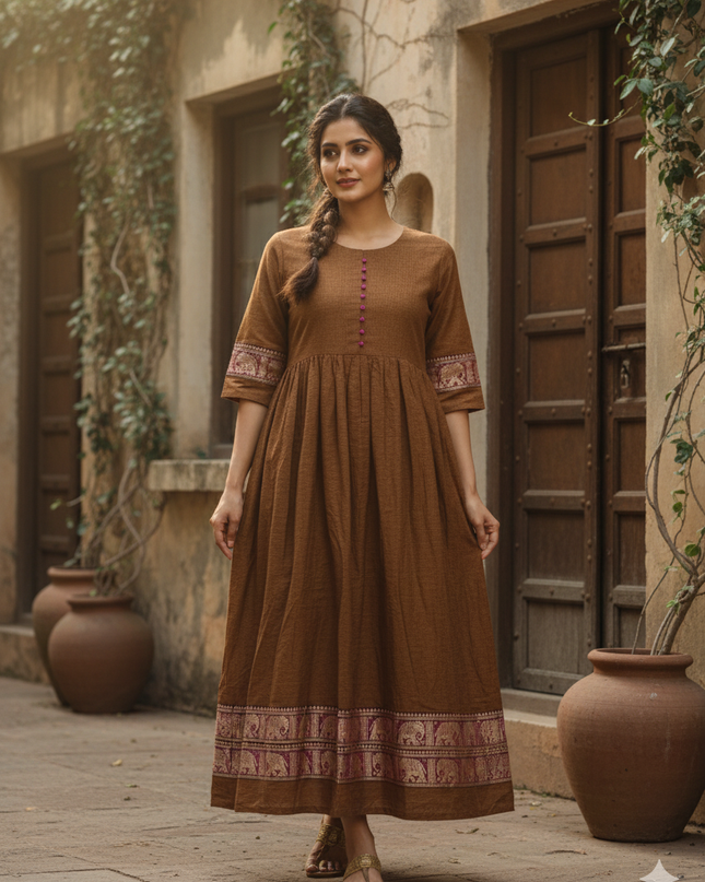 Narayanpet Frock with Brown Colour half lining