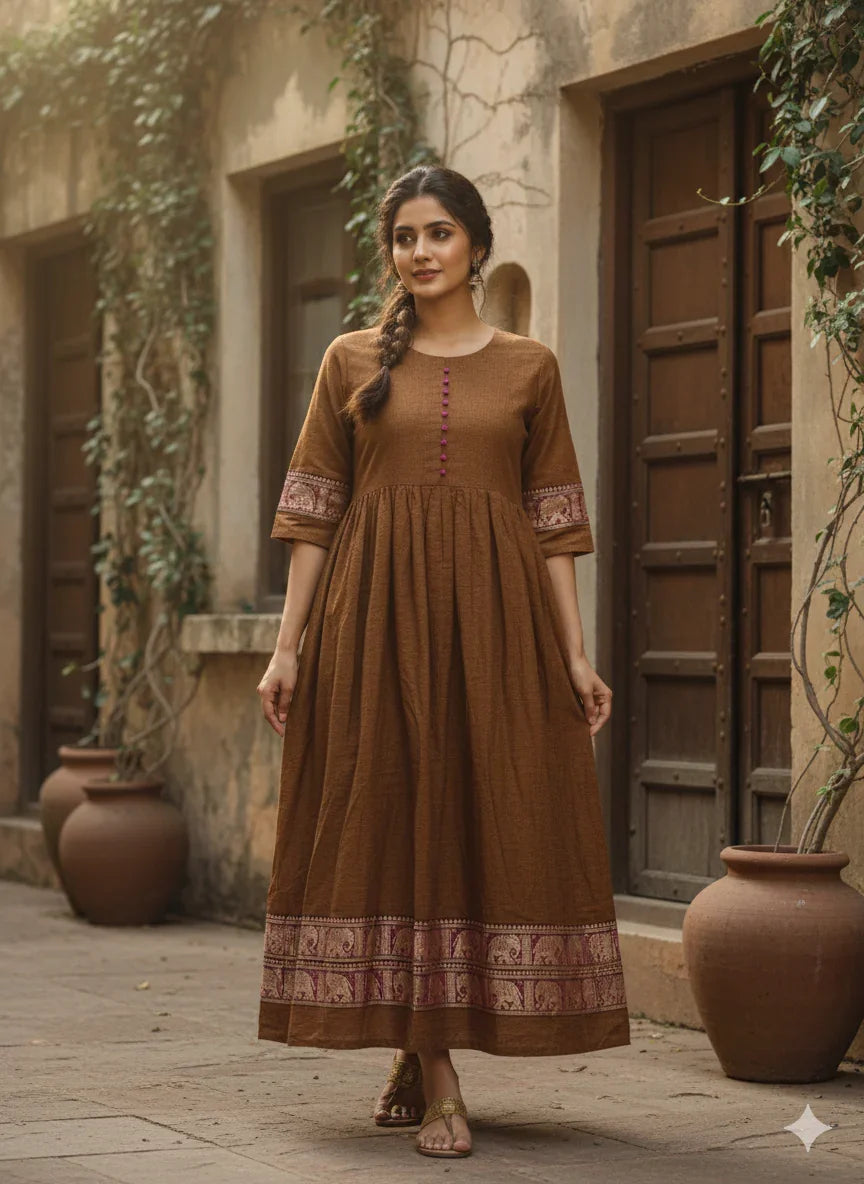 Narayanpet Frock with Brown Colour half lining