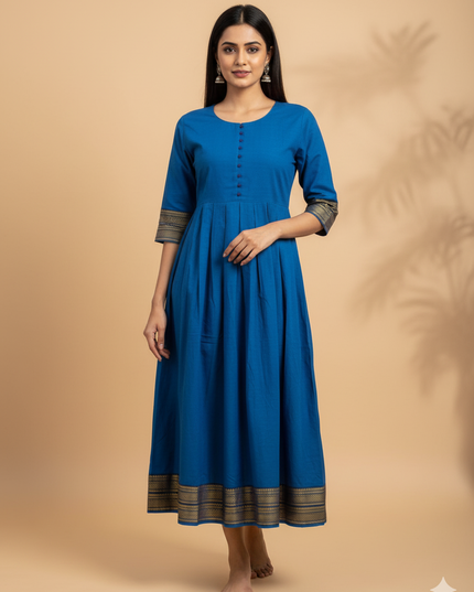 Mangalagiri Cotton Long Frock with Blue Colour