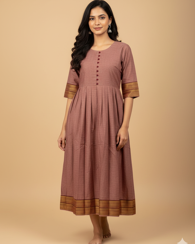 Mangalagiri Cotton Long Frock with Brownish Purple Colour