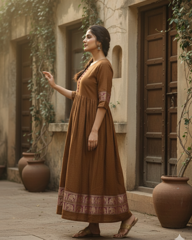 Narayanpet Frock with Brown Colour half lining