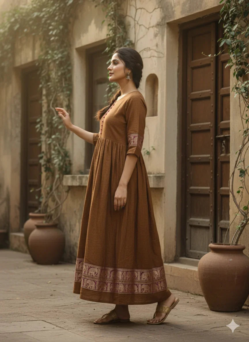 Narayanpet Frock with Brown Colour half lining