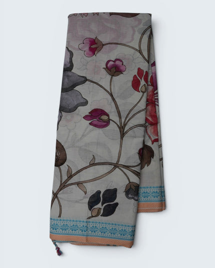 Khadi Digital Printed Saree in Off White Colour with Floral Nature-Inspired Design