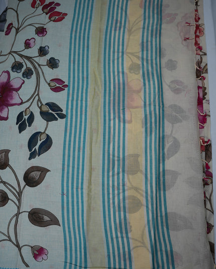 Khadi Digital Printed Saree in Off White Colour with Floral Nature-Inspired Design