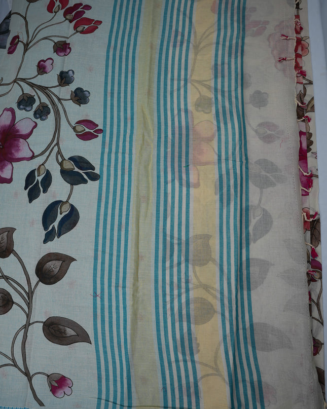Khadi Digital Printed Saree in Off White Colour with Floral Nature-Inspired Design