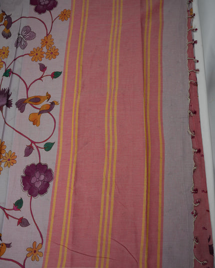 Khadi Digital Printed Saree in Off White Colour with Colorful Bird & Floral Nature-Inspired Design