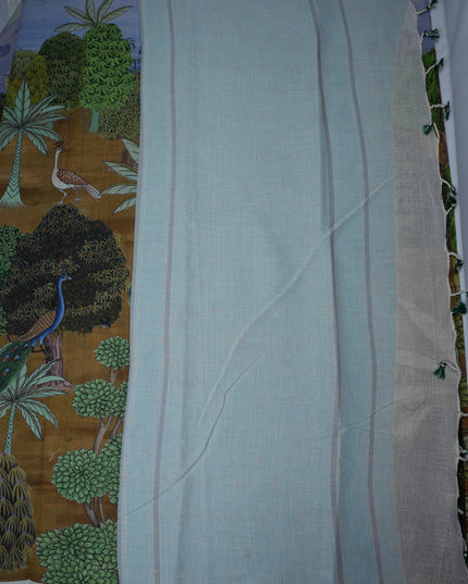 Khadi Digital Printed Saree in Earth Brown Colour with Scenic Forest Nature-Inspired Design