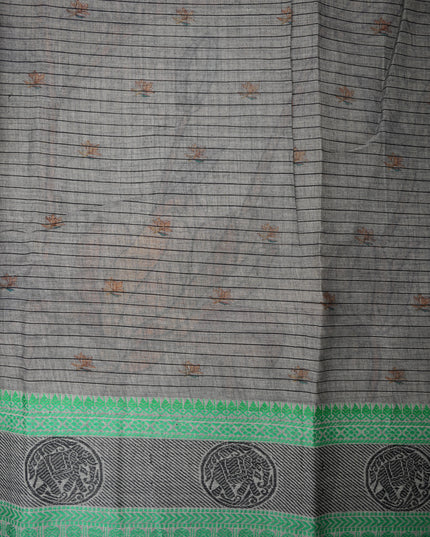Khadi Digital Printed Saree in Beige Colour with Botanical Floral Nature-Inspired Design