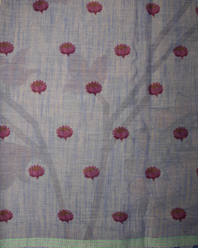 Khadi Digital Printed Saree in Beige Colour with Botanical Leaf Nature-Inspired Design