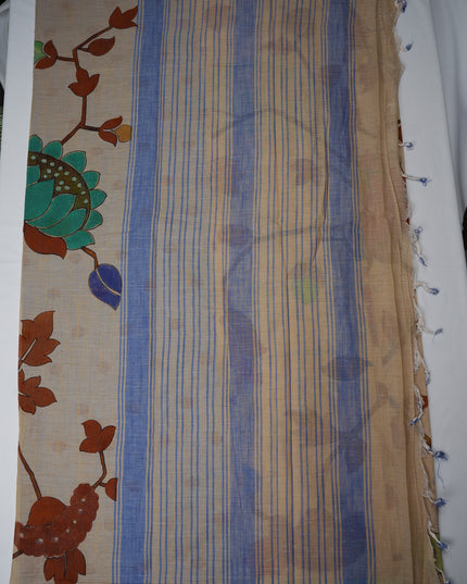 Khadi Digital Printed Saree in Beige Colour with Botanical Leaf Nature-Inspired Design