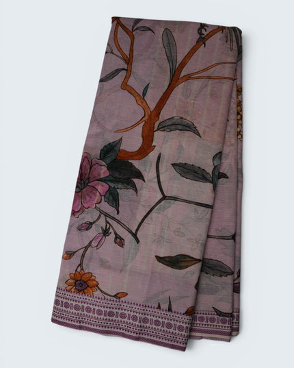 Khadi Digital Printed Saree in Mauve Colour with Floral Nature-Inspired Design