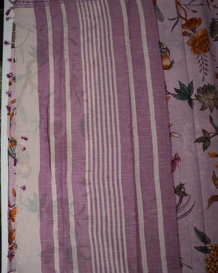Khadi Digital Printed Saree in Mauve Colour with Floral Nature-Inspired Design
