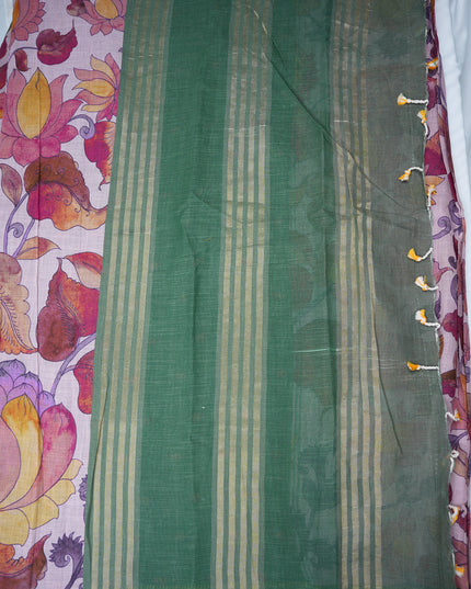 Khadi Digital Printed Saree in Lavender Grey Colour with Vintage Floral Garden Motifs