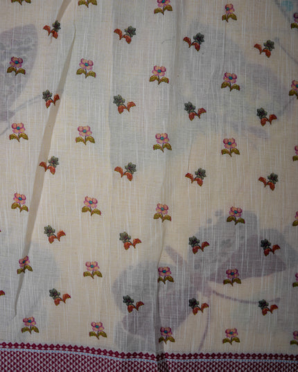 Khadi Digital Printed Saree in Cream Beige Colour with Artistic Butterfly & Floral Nature-Inspired Design