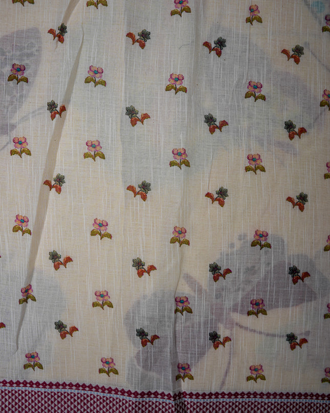 Khadi Digital Printed Saree in Cream Beige Colour with Artistic Butterfly & Floral Nature-Inspired Design