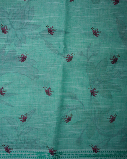 Khadi Digital Printed Saree in Mint Green Colour with Artistic Birds & Floral Nature-Inspired Design