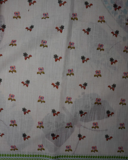 Khadi Digital Printed Saree in Cream Beige Colour with Artistic Butterflies & Floral Nature-Inspired Design