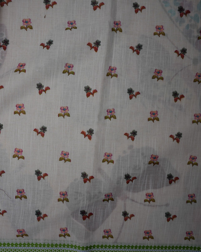 Khadi Digital Printed Saree in Cream Beige Colour with Artistic Butterflies & Floral Nature-Inspired Design