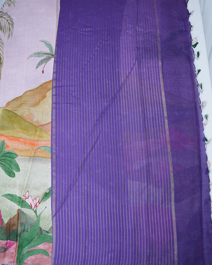 Khadi Digital Printed Saree in Mauve Pink Colour with Watercolor Floral Garden Nature-Inspired Design