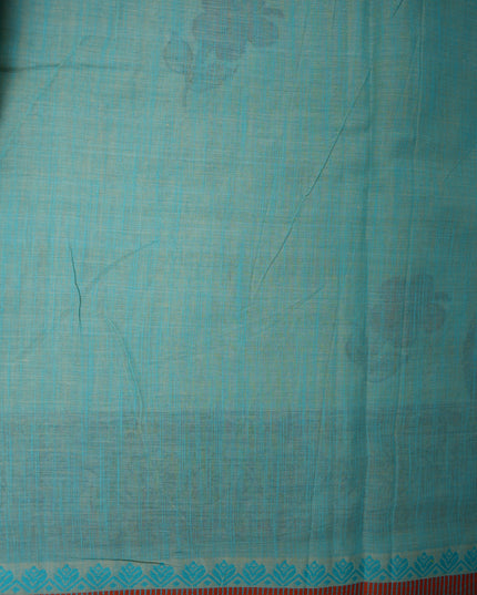 Khadi Digital Printed Saree in Mint Green Colour with Traditional Kalamkari Goddess & Floral Nature-Inspired Design