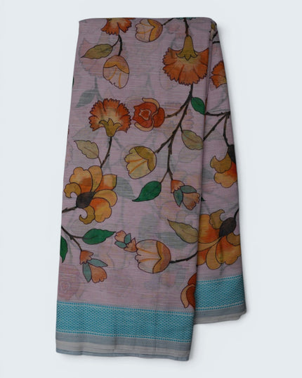 Khadi Digital Printed Saree in Mauve Pink Colour with Floral Garden & Botanical Nature-Inspired Design