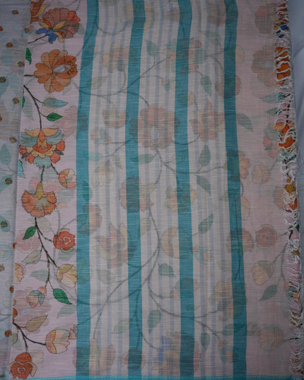 Khadi Digital Printed Saree in Mauve Pink Colour with Floral Garden & Botanical Nature-Inspired Design