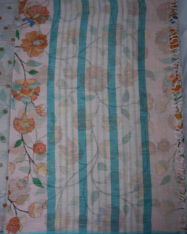 Khadi Digital Printed Saree in Mauve Pink Colour with Floral Garden & Botanical Nature-Inspired Design