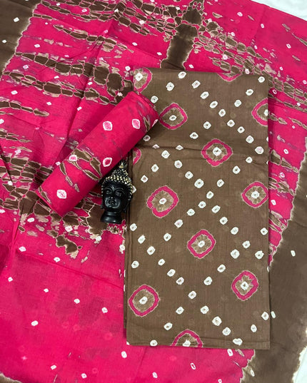 Cotton Bandhani Printed Dress Material – Medium Brown Colour Ethnic Wear for Women