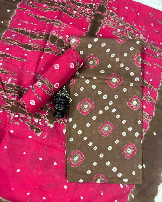 Cotton Bandhani Printed Dress Material – Medium Brown Colour Ethnic Wear for Women
