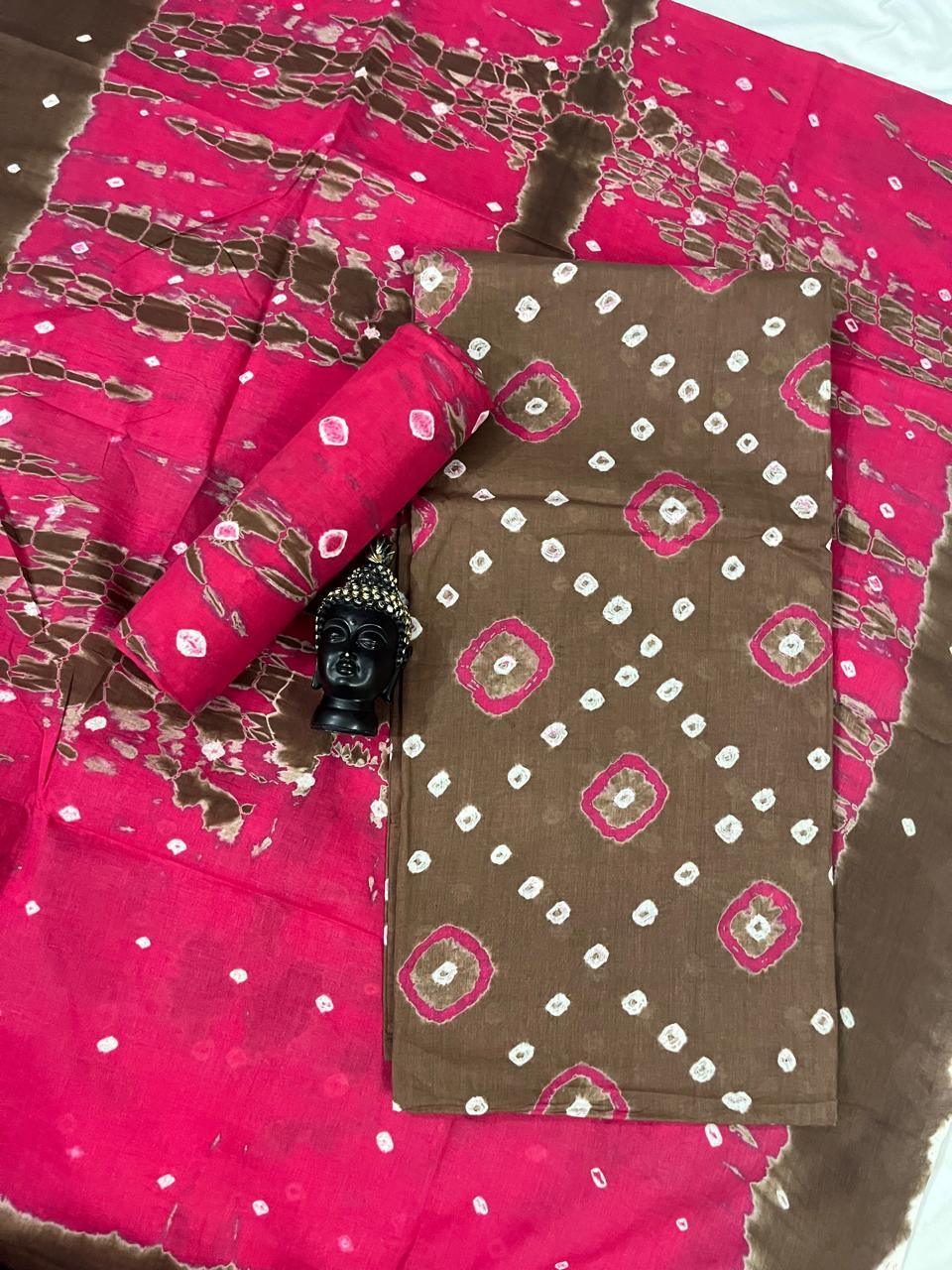 Cotton Bandhani Printed Dress Material – Medium Brown Colour Ethnic Wear for Women