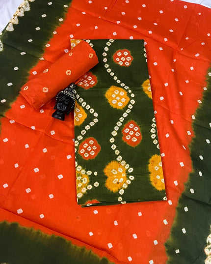 Cotton Bandhani Printed Dress Material – Green Colour Ethnic Wear for Women