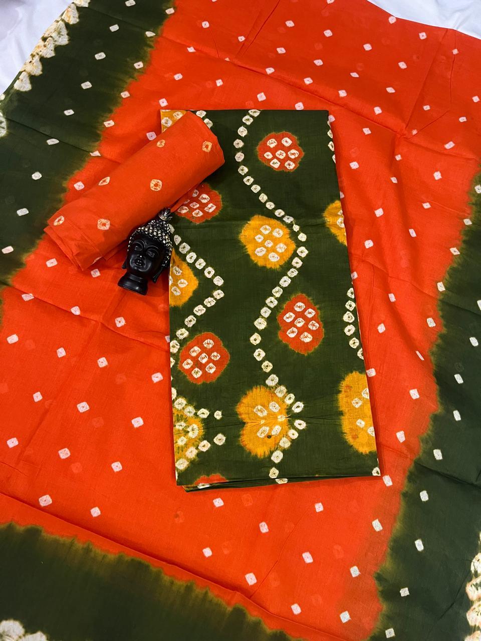 Cotton Bandhani Printed Dress Material – Green Colour Ethnic Wear for Women