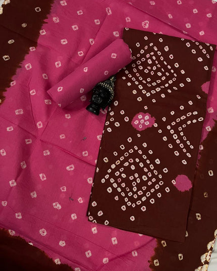 Cotton Bandhani Printed Dress Material – Dark Brown Colour Ethnic Wear for Women