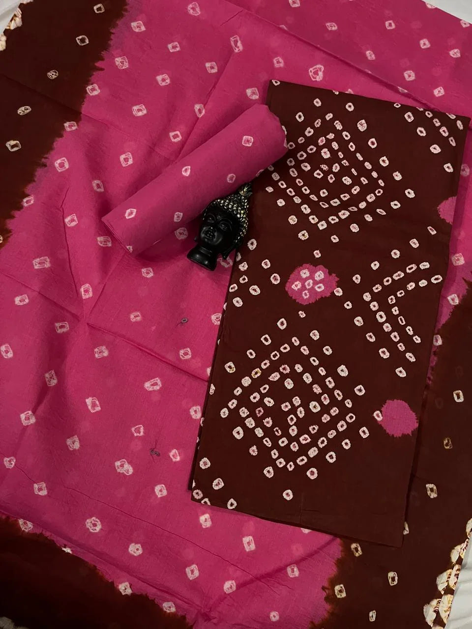 Cotton Bandhani Printed Dress Material – Dark Brown Colour Ethnic Wear for Women