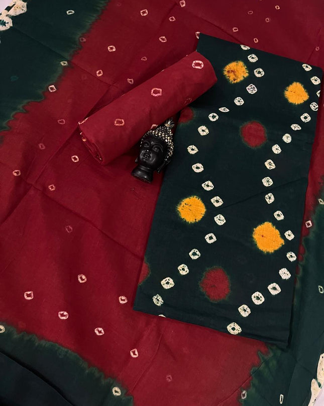 Cotton Bandhani Printed Dress Material – Dark Green Colour Ethnic Wear for Women
