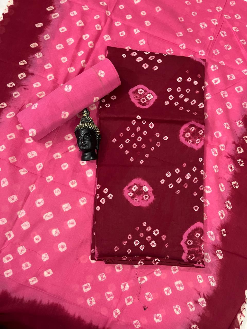Cotton Bandhani Printed Dress Material – Red Colour Ethnic Wear for Women